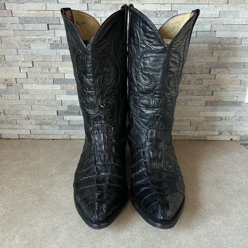 Los Altos Black Genuine Crocodile Leather Cowboy Boots